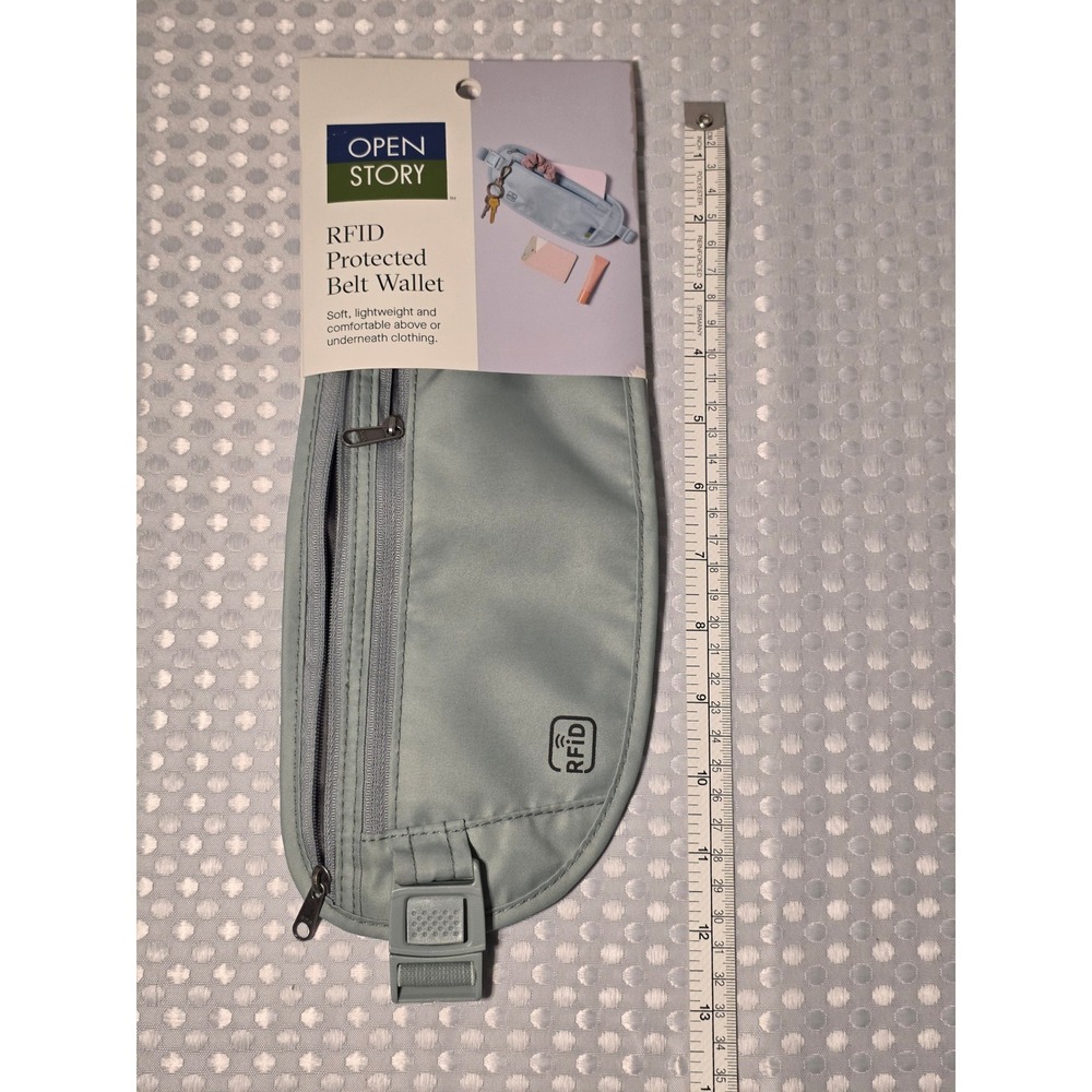 Open Story RFID Protected Belt Wallet Travel Money Pouch Sage Green 069066226